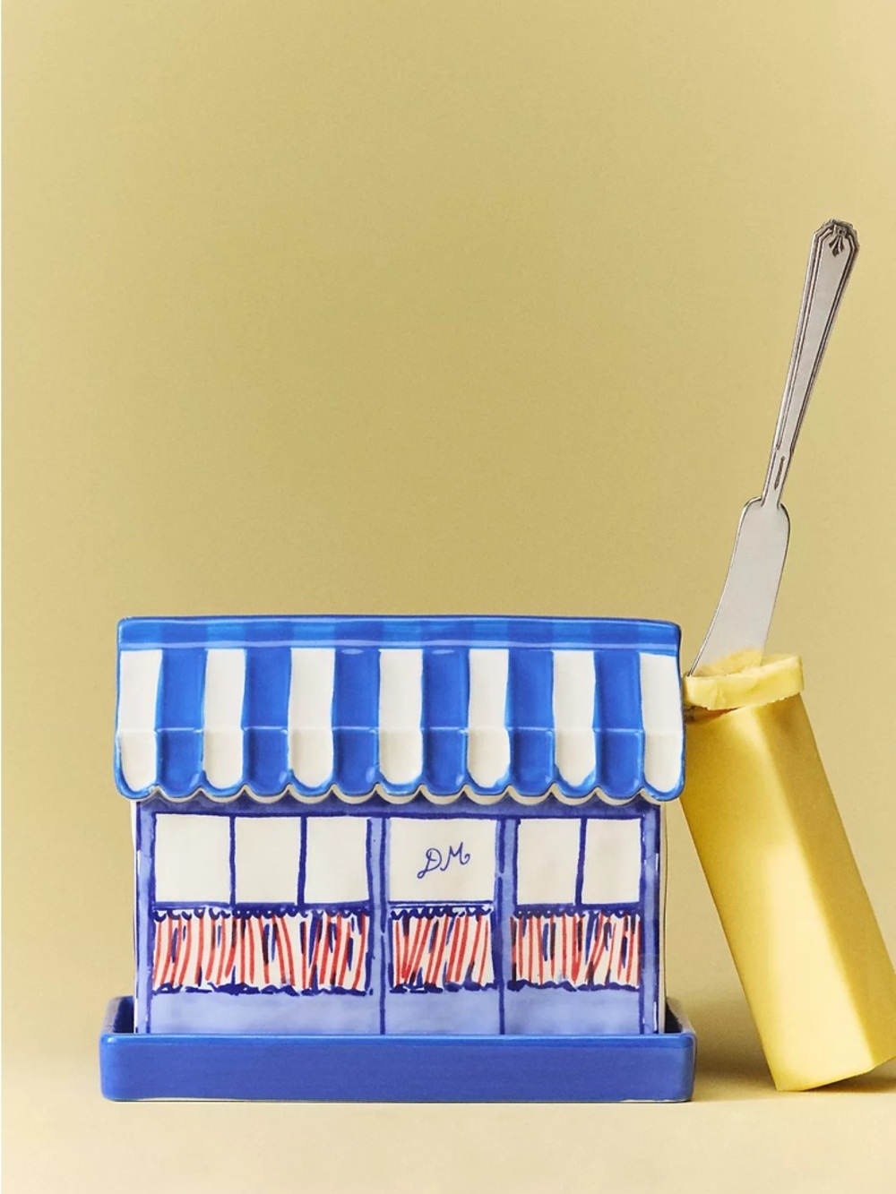 ❤️ Anthropologie Blue & White Ceramic Shopkeeper Butter Dish | NWT
